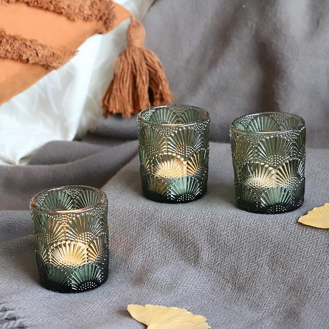 Woho Green Votive Candle Holders Set of 24, Green Glass Tealight Candle Holder for Christmas Party Decor, Tea Light Candle Holder Glass for Wedding Table Lovely Gift