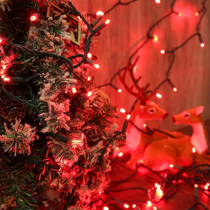 Brizled Red Christmas Lights, 33ft 100 LED Christmas String Lights, 5mm Wide Angle Mini Xmas Tree Lights, 120V UL Certified Connectable Xmas Light for Tree Party Wedding Home Indoor Outdoor Decoration