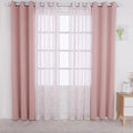 BONZER Mix and Match Curtains - 2 Pieces Branch Print Sheer Curtains and 2 Pieces Blackout Curtains for Bedroom Living Room Grommet Window Drapes, 37x84 Inch/Panel, Blush, Set of 4 Panels