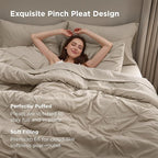 Bedsure Queen Comforter Set Beige - Bed in a Bag Queen Size Bedding 7 Pieces, GentleSoft™ Pintuck Bed Set Gift for Family, Pinch Pleat All Season Comforter with Sheets, Pillowcases & Shams