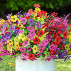 SHareconn 48 Bundles Artificial Flowers for Outdoors Decoration, Faux Plants Fake Silk Colorful Daisy Eucalyptus Lavender, UV Resistant for Outside Home Porch Patio Spring Decor, RedRosyPurpleYellow