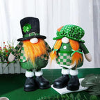 Standing St.Patrick's Day Gnome Plush Doll with Retractable Legs Nordic Scandinavian Swedish Dwarf Gnome Figurines Wearing Glitter Clothes & Black Boots Lucky Green Shamrock Irish Table Decor (2PCS)