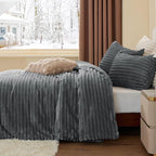 BEDELITE Fleece King Comforter Set -Super Soft & Warm Fluffy Grey Bedding, Luxury Fuzzy Heavy Bed Set for Winter with 2 Pillow Cases