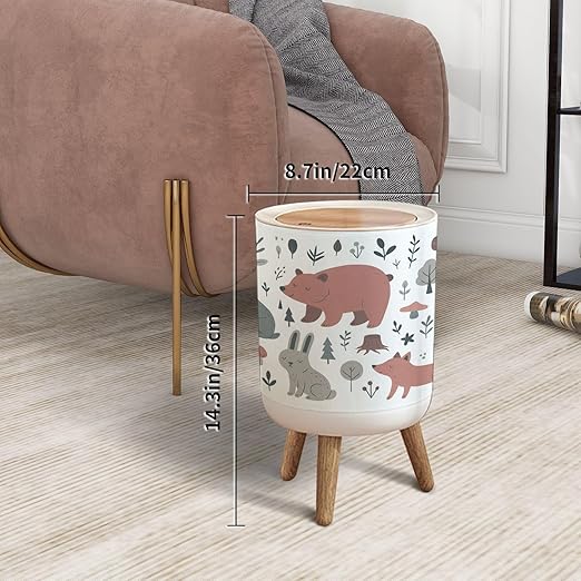 Small Trash Can with Lid Hand Drawn Colored Children s Set Cute Forest Animals Scandinavian Garbage Bin Pet Proof Waste Basket for Kitchen Bathroom Office Bedroom Decorative 1.8 Gallon