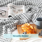 Bedsure Cooling Cotton Waffle Queen Size Blanket - Lightweight Breathable Summer Blanket of Rayon Derived from Bamboo for Hot Sleepers, Luxury Throws for Bed, Couch and Sofa, Grey, 90x90 Inches