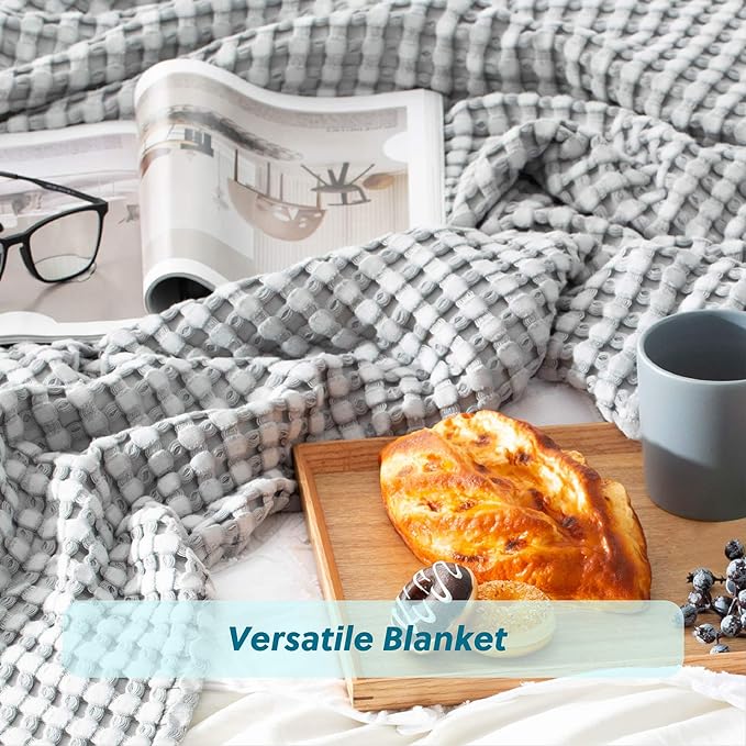 Bedsure Cooling Cotton Waffle King Size Blanket - Lightweight Breathable Summer Blanket of Rayon Derived from Bamboo for Hot Sleepers, Luxury Throws for Bed, Couch and Sofa, Grey, 104x90 Inches