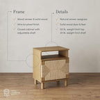 Nathan James Beacon Wood Nightstand, Bohemian Accent Table or Sofa Side Table with Seagrass Door for Bedroom or Living Room, Light Brown, Set of 2