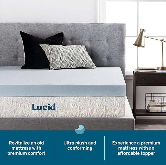 LUCID 4 Inch Gel Memory Foam Mattress Topper-Ventilated Design-Ultra Plush-Twin XL