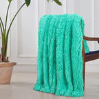 Tuddrom Decorative Extra Soft Faux Fur Throw Blanket 50"x60",Solid Reversible Fuzzy Lightweight Long Hair Shaggy Blanket,Fluffy Cozy Plush Fleece Comfy Microfiber Blanket for Couch Sofa Bed,Teal Blue