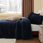 BEDELITE Fleece Twin Comforter Set -Super Soft & Warm Fluffy Navy Blue Bedding, Luxury Fuzzy Heavy Bed Set for Winter with 1 Pillow case
