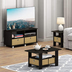 Furinno Andrey Set of 2 End / Side Table / Night Stand / Bedside Table with Bin Drawer, Espresso
