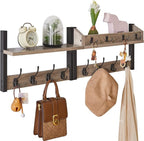 YMYNY 31.5" Coat Rack Wall Mount with Shelf, 4 in 1 Key and Coat Hanger with 12 Metal Hooks, Wall Shelf with Hooks & Mail Holder for Living Room, Bedroom, Silver Gray, HWS007Y-2