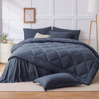 Love's cabin King Size Comforter Set Navy Blue, 7 Pieces King Bed in a Bag, All Season Bedding Sets with 1 Comforter, 1 Flat Sheet, 1 Fitted Sheet, 2 Pillowcase and 2 Pillow Sham