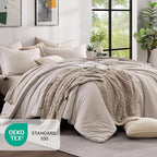Monbix California King Comforter Set - 7 Pieces Cationic Dyeing Oatmeal Bed in a Bag Cal King Bed Sets with Comforter, Sheets, Pillowcases & Shams, Reversible Bedding Comforters Sets (108 * 92)