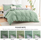 HYMOKEGE Sage Green/Light Grey Queen Comforter Set Seersucker 7 Pieces, All Season Luxury Bed in a Bag Queen for Bedroom, Bedding Set with Comforter, Sheets, Pillowcases & Shams