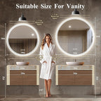 30''x30'' Lighted Mirrors for Bathroom Wall Backlit + Front Lit, Round LED Bathroom Mirror Frameless with Lights Anti Fog, Dimmable, 3 Colors,Tempered Glass, Shatter-Proof