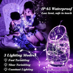 ZGWJ 50 Pack Fairy Lights Battery Operated, 7ft 20 Mini LED Fairy String Lights Silver Wire 3 Modes for DIY, Parties, Wedding, Bedroom, Halloween Christmas Decoration Purple