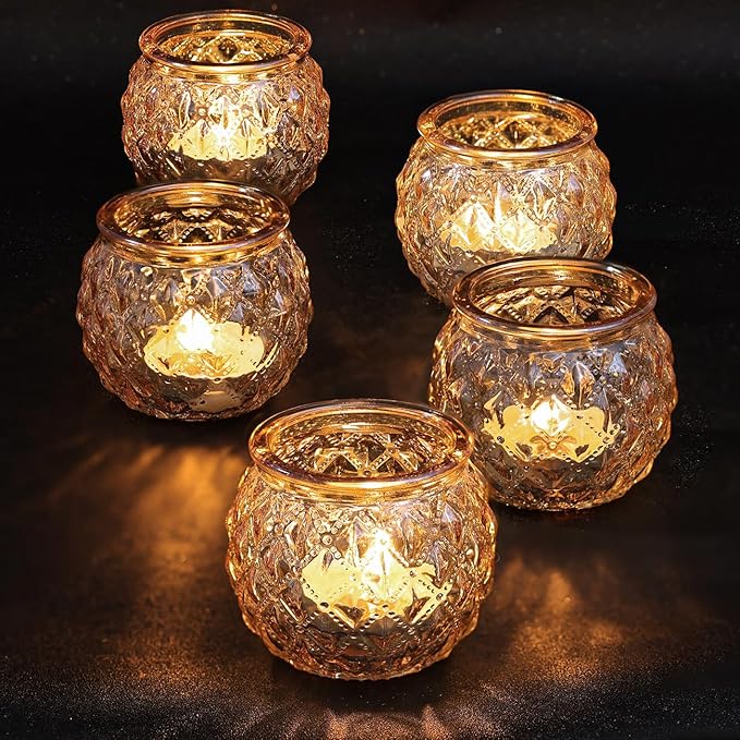 DARJEN Gold Votive Candle Holders Set of 24- Round Glass Candle Holders Bulk for Table Centerpiece, Tea Lights Candle Holders for Wedding Shower, Party, Home Decor