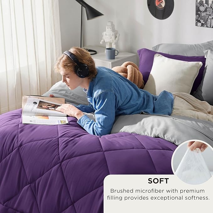 Bedsure California King Comforter Set - 7 Pieces Reversible Purple Bedding, California King Size Bed Set for All Seasons, Bed in a Bag with Down Alternative Comforter, Sheets, Pillowcases & Shams