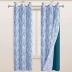 BONZER Mix and Match Curtains - 2 Pieces Branch Print Sheer Curtains and 2 Pieces Blackout Curtains for Bedroom Living Room Grommet Window Drapes, 37x95 Inch/Panel, Teal, Set of 4 Panels