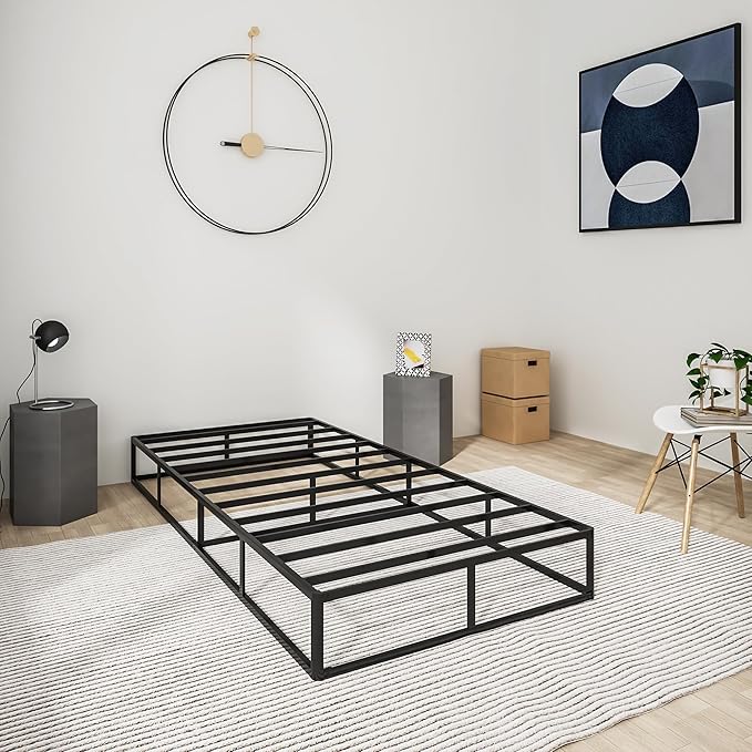 Qingzhou Box Spring Twin Bed Bases, 9 Inch High Metal Twin Box Spring Only, Heavy Duty Mattress Foundation with Fabric Cover, Easy Assembly, Quiet Noise Free, Non Slip, Black
