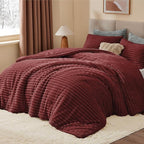 BEDELITE Fleece California King Comforter Set -Super Soft & Warm Fluffy Burgundy Bedding, Luxury Fuzzy Heavy Bed Set for Winter with 2 Pillow Cases