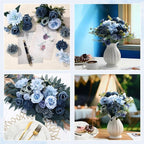 Zeyune 12 Bundles Artificial Peonies Flowers Artificial Silk Rose Faux Dahlia Fake Chamomile Hydrangea Bouquet Bulk for Vase Home Wedding Centerpiece Party Decoration(Indigo,Gradient Blue)