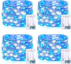 JMEXSUSS 4 Pack 50 LED Fairy Lights Battery Operated Silver Wire 16.1ft Waterproof Blue & White Twinkle Lights for Gifts Party Wedding Christmas Indoor Outdoor Decorations