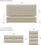 Vänt Upholstered Wall Panels - Queen/Full Size Wall Mounted Headboards - Faux Merino Wool Cream - Set of 4 Panels (Each Individual Panel 30"x11.5")
