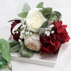 Artificial Flowers Bridesmaid Bouquets - Set of 4 Bridesmaid Bouquet Burgundy White Handmade Silk Floral Bouquet for Wedding Ceremony Anniversary, Bridal Shower, Home Table Decorations