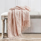 BOURINA Pink Throw Blanket 50 x70 Inches Jacquard Argyle Throw Textured Solid Soft Throws and Blankets for Sofa or Bed Knitted Decorative Blanket