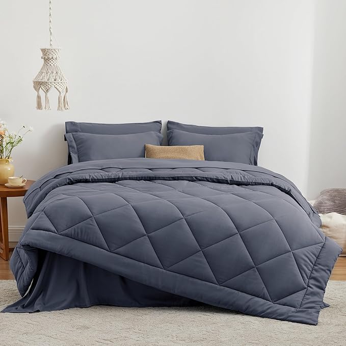 Love's cabin Twin XL Comforter Set Navy Blue, 5 Pieces Twin XL Bed in a Bag, All Season Bedding Sets with 1 Comforter, 1 Flat Sheet, 1 Fitted Sheet, 1 Pillowcase and 1 Pillow Sham