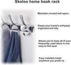 SKOLOO Coat Rack Wall Mount - Modern, Metal Wall Coat Rack with 5 Hooks, Pack of 2, Sturdy Wall Hook Rack Rail for Hanging Coat, Jacket, Clothes, Hat, Silver