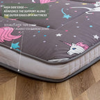 MAXYOYO Unicorn Pattern Futon Mattress, Padded Japanese Floor Mattress Quilted Bed Mattress Topper, Extra Thick Folding Sleeping Pad Breathable Floor Lounger Guest Bed for Camping Couch, Grey, Queen