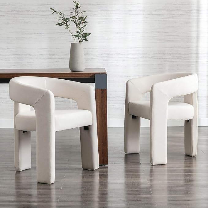 Modern Barrel Dining Chairs Set of 5, Linen Upholstered Accent Side Chair with Arms Comfy Makeup Vanity Chairs, Dining Living Room Kitchen Chairs, Beige