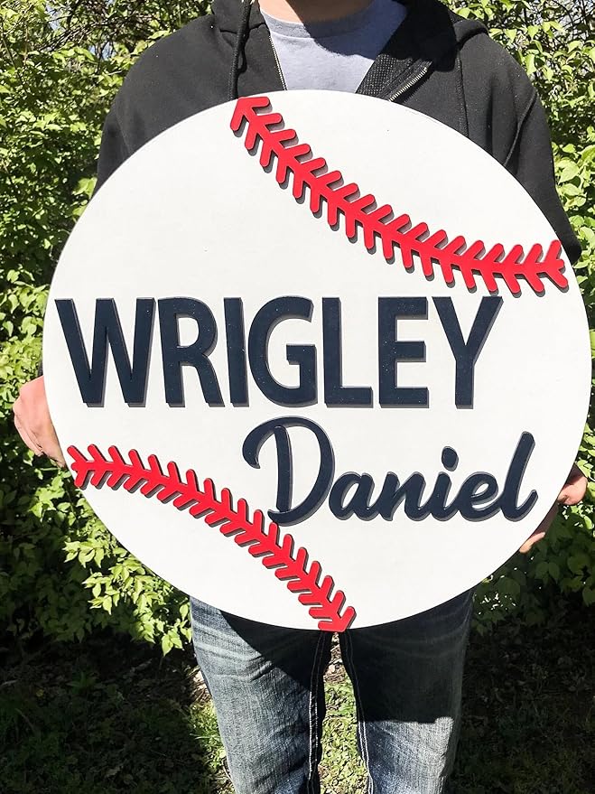 Baseball Decorative Sign, 8"x8", Farmhouse Style, Plywood Material, Custom Baseball Name Sign for Boys, Perfect for Baby Shower, Birthday, or Housewarming Gifts