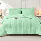 HYMOKEGE Mint Green California King Comforter Set Seersucker 7 Pieces, All Season Luxury Bed in a Bag for Bedroom, Bedding Set with Comforter, Sheets, Pillowcases & Shams