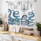 Nautical Curtains, Coastal Old Pirate Map Sailboat Compass Anchor Vintage Ocean Kraken Octopus Tentacles Blue Marine Window Drapery Treatment for Bedroom Living Room Kitchen Bathroom, 55x39 Inch