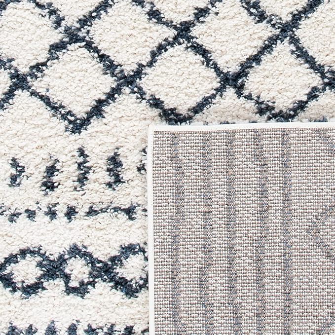 SAFAVIEH Arizona Shag Collection Runner Rug - 2'3" x 6' Runner, Ivory & Slate, Moroccan Design, Non-Shedding, 1.6-inch Thick, Ideal for High Traffic Areas in Living Room, Bedroom (ASG741M-26)