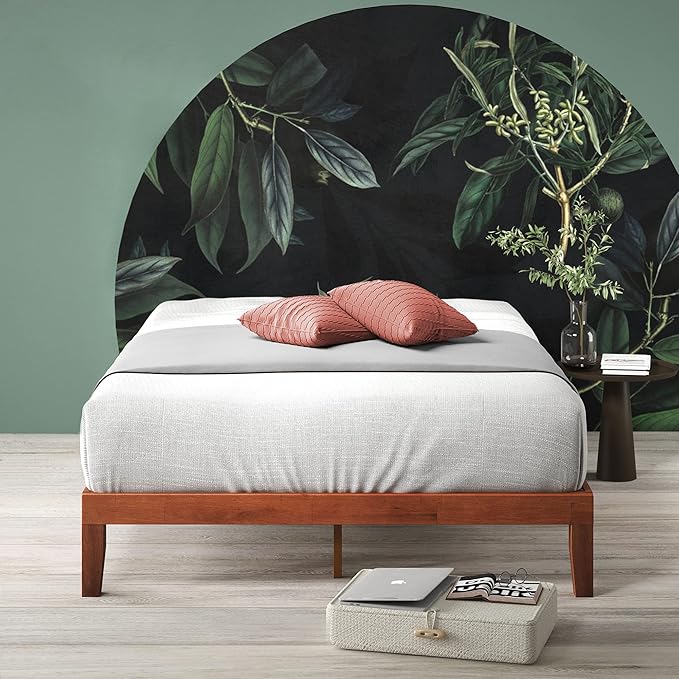 ZINUS Wen Wood Platform Bed Frame, Solid Wood Foundation, Wood Slat Support, No Box Spring Needed, Easy Assembly, Cherry, King