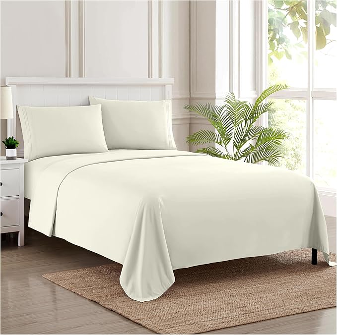 Twin XL Sheets - Breathable Luxury Sheets with Full Elastic & Secure Corner Straps Built In - 1800 Supreme Collection Extra Soft Deep Pocket Bedding Set, Sheet Set, Twin XL, Ivory