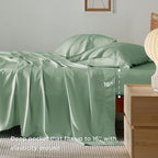 Bedsure Queen Sheet Set, Rayon Derived from Bamboo, Cooling Sheets, Breathable & Soft, Deep Pocket Up to 16 Inches, Hotel Luxury Silky Bedding for Hot Sleepers, Sage Green