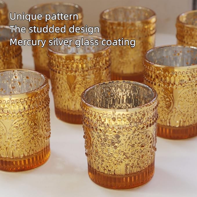 VOHO 24pcs Gold Candle Holders Bulk, Votive Candle Holders for Table Centerpiece, Mercury Gold Votive Holder for Wedding Dinning Party (2.1'' x 2.6'', W/H)