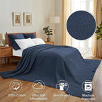 PHF Pre-Washed Cotton Waffle Weave Family Blanket,Oversized King Size 120"x 120"-Snag Proof Lightweight Breathable, 10'x 10' Huge Extra Large Big-Elegant Aesthetic Home Decoration Gift,Dark Navy