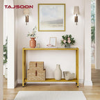 Tajsoon Entryway Table 41.8”, 2-Tier Entry Way Console Entrance Table, Narrow Sofa Table with Shelves, Ideal for Hallway, Entryway, Living Room, Foyer, Corridor, and Office (Gold & White)