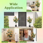 GOFLAME 3FT Artificial Camellia Tree, Faux Camellia Plant with Orange Flowers, Solid Wood Trunk, Realistic Moss, Greenery Potted Decoration Tree for Indoor Outdoor Home Porch Front Door