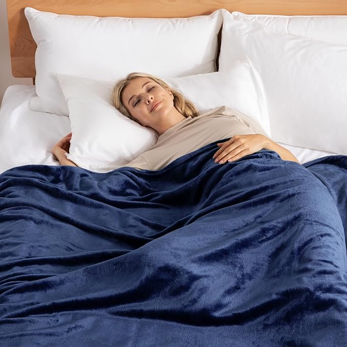 Exclusivo Mezcla Fleece Blanket King Size for Bed, Super Soft and Warm, All Season Use, Cozy, Plush, Lightweight, 120x120 Inches, Navy Blue