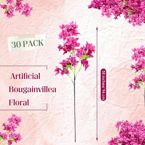 30 Pack Artificial Bougainvillea Floral 38" Silk Long Stem Bougainvillea Plants Hanging Table Centerpiece for Home Wedding Indoor Outdoor Decorations (Rose Purple)