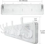 WEBI Coat Rack Wall Mount,Coat Hooks Wall Mounted,16" Hole to Hole,Large Coat Hanger Wall Hook Rack,5 Hooks for Hanging Coats,Hats,Jacket,Clothes,White