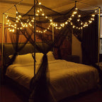 Comtelek 8 Corner Bed Canopy with 100 LED Star String Lights Battery Operated, Bed Netting Unique Style 4 Door Square Canopy Bed Curtains Canopy - Suggested for Twin Full Queen King Bed